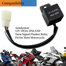 Autokemat LED Flasher Relay 2-Pin, 12V Electronic LED Flasher Relay Fix Motorcycle Turn Signal Bulbs Hyper Flash, Flasher Relay Wiring Connectors Kit