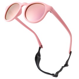 Pro Acme Polarised Round Baby Sunglasses, Flexible Rubber for Toddlers, Newborns, Age 0-36 Months, pink-pink mirrors