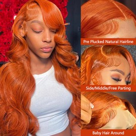 dorbess Ginger Orange 30 Inch Lace Front Wigs Human Hair Body Wave Wavy 13x6 HD Lace Front Glueless Ginger Wig Human Hair 180% Density Transparent HD Lace Frontal Human Hair Wigs Pre Plucked With Baby Hair