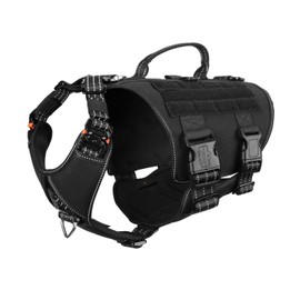 ICEFANG GN7 Agile-Moving Reflective Tactical Dog Harness with Handle,Walking Training K9 Molle Vest,No-Pull Front Clip,5-Points Adjust,Hook and Loop Panel (M Chest:25"-31"), Black