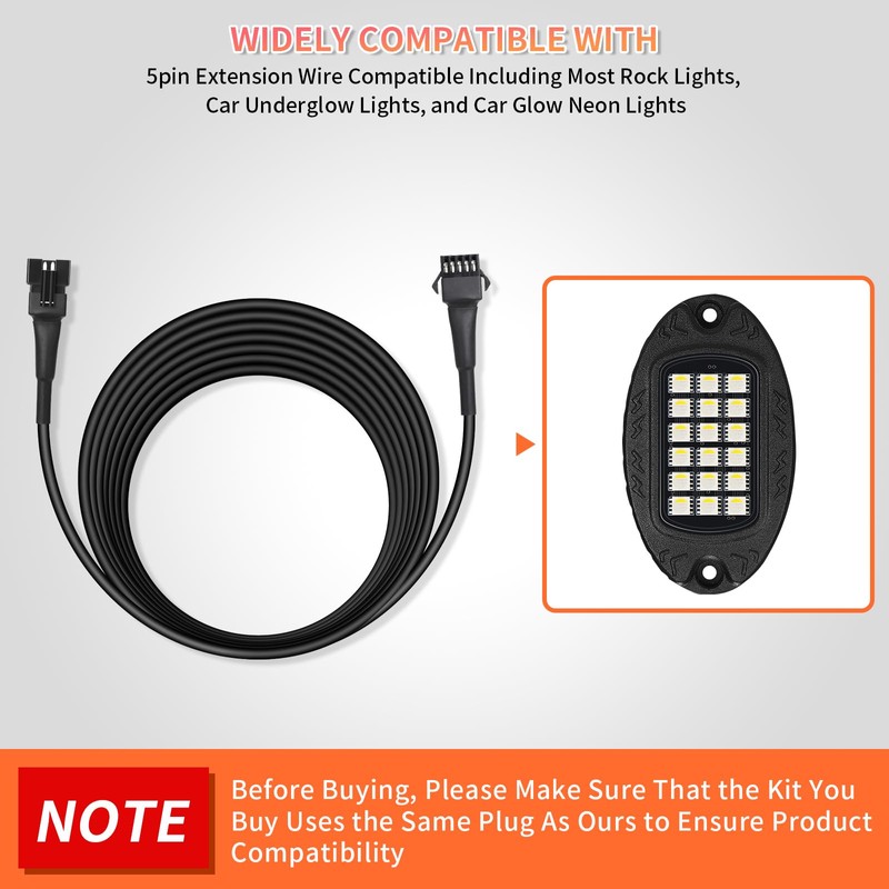 4PCS 70 inch/5.90FT 5-Pin RGBW LED Rock Lights Extension Cord