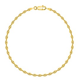 PLANETYS - Coffee Bean Chain Bracelet 925 Sterling Silver 18K Gold-Plated - 2.5 mm Width, Sterling Silver