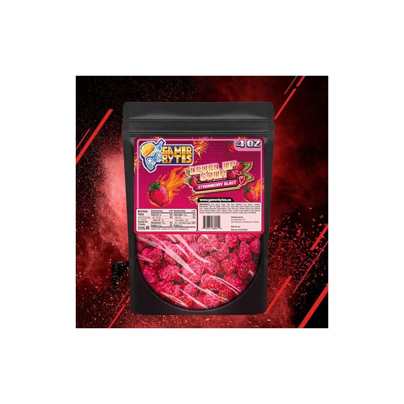 Gamer Bytes Strawberry Super Sour Candy 4 oz Resealable Bag