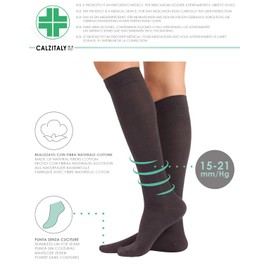 MEDICAL SUPPORT COTTON KNEE HIGH SOCKS | COMPRESSION COTTON SOCKS | 15-21 MM/HG | MADE IN ITALY | (L, GREY)