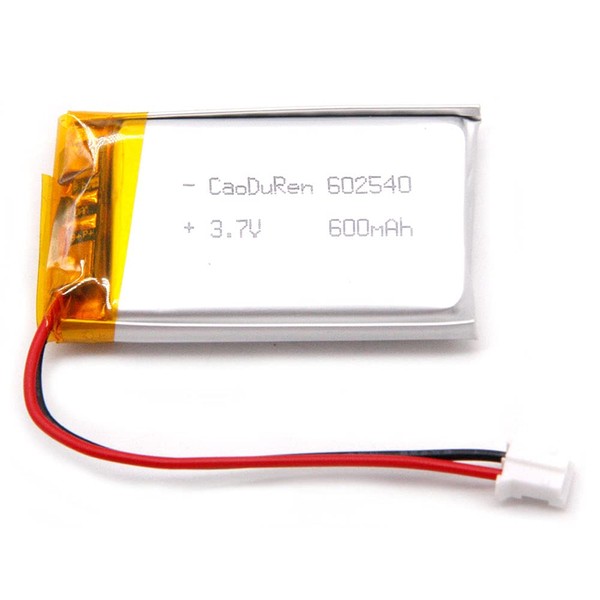 CaoDuRen MSDS Verified Part Number: 652540 Replace for 602540, Rechargeable 3.7V 650mAh Li Lipo Lithium Polymer Ion Battery Pack with 2 Pin 2.0mm JST Connector
