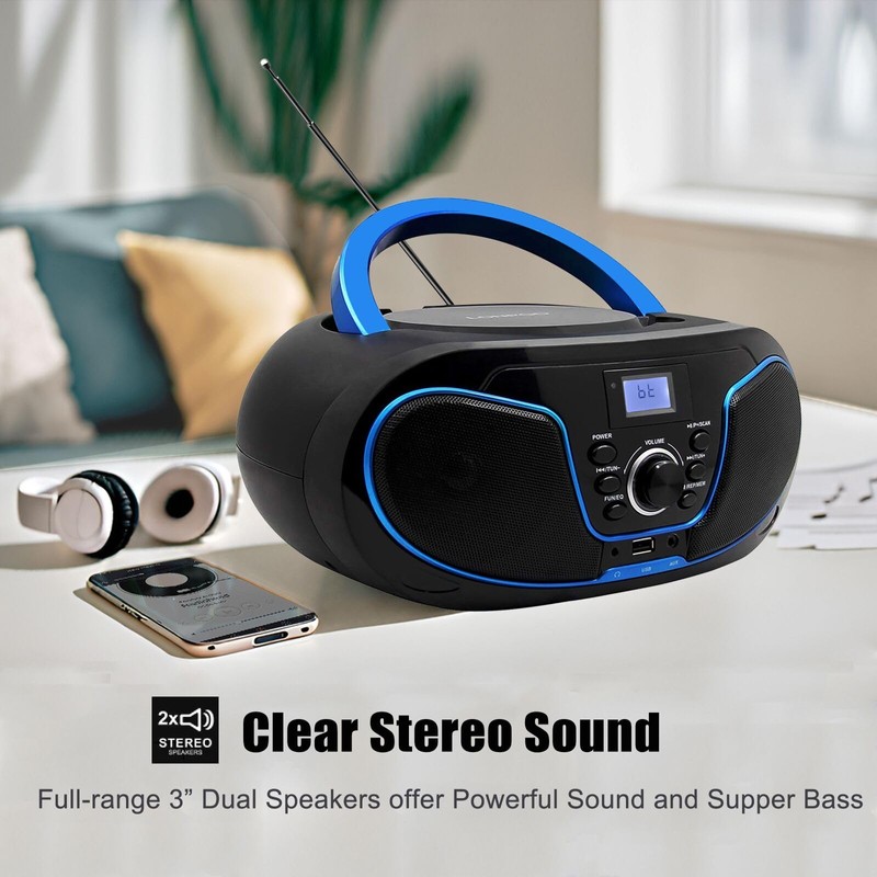 LONPOO Stereo CD Boombox Portable Bluetooth Digital Tuner FM Radio