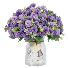 DuHouse Carnation Artificial Flowers,6 Bundles Small Bulk Fake Flower with Stems Silk Carnation Flowers for Floral Arrangements Wedding Home Table Centerpieces Decorations(Purple)