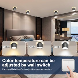 BOYIR Set of 4 LED surface-mounted spotlights, black, 7 W + 3 W, 900 lm, surface-mounted spotlight, flat ceiling spotlights, round surface-mounted light, 3000 K/4000 K/6000 K ceiling spotlight, made