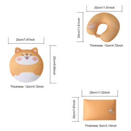 Children's Travel Pillow, Sleeping Pillow, Plush Toy, 3-in-1 Convertible Children's Neck Pillow, U-shaped Pillow Converts into Cuddly Cushion, Cute Doll for Sleeping & Playing on the Go (Shiba Inu)