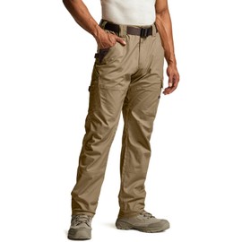 CQR Men's Flex Ripstop Work Pants, Water Resistant Tactical Pants, Outdoor Utility Operator EDC Cargo Pants, Dura Flex Pants Cougar, 34W x 34L