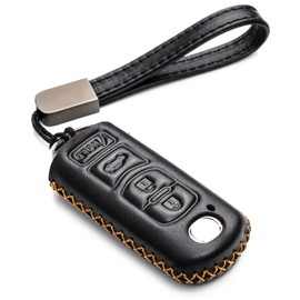 Vitodeco Genuine Leather Smart Key Fob Case Cover Protector - Compatible for Mazda 3, 6, CX-5, CX-7, CX-9, MX-5 Miata, Atenza Axela - 4 Buttons, Black