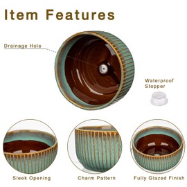 Plant Pots Indoor with Drainage Hole 6 inch Ceramic Plant Pot Grey Blue Succulent Pot Small Round Planters for Indoor Outdoor Plants Bonsai Bowl Decorative Flower Pots for Orchid Cactus Snake Plant