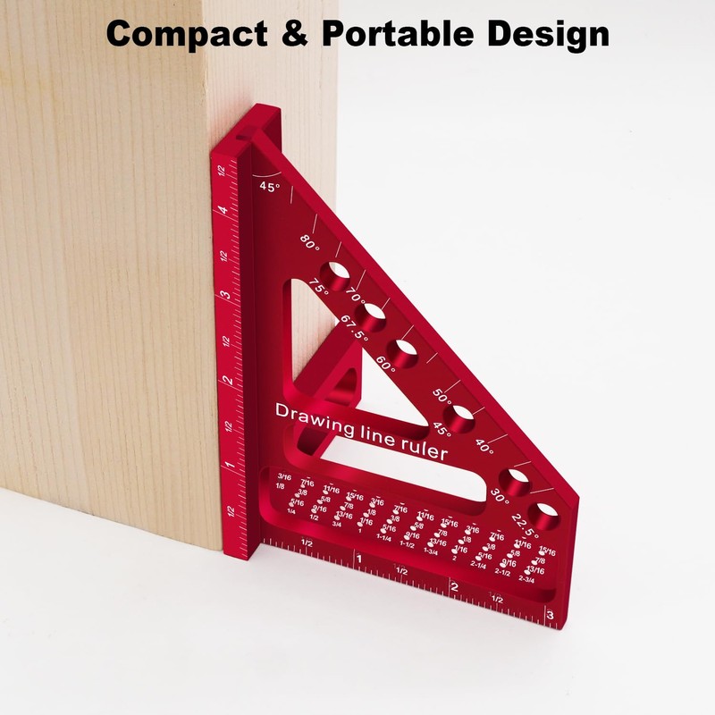 ViewReal Premium Carpenter Square Hole Scribing Ruler Woodworking Square 22.5-90