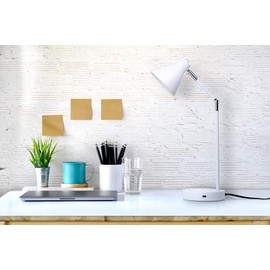 O’Bright LED Desk Lamp with USB Charging Port, 100% Metal Lamp, Flexible Swivel Arms, Soft White LED Reading Light (3000K), Bedside Reading Lamp, Office Lamp, Table Lamp, ETL Listed, White