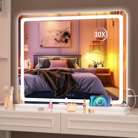 Hasipu Vanity Mirror with Lights, 37" x 26" LED Makeup Mirror, Lighted Makeup Mirror with Dimmable 3 Modes, Touch Screen Control Vanity Mirror Round White