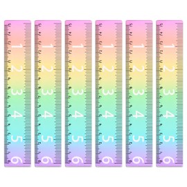 BAYTORY 6Pcs 6inch/15cm Acrylic Straight Rulers, Transparent Gradient Color Rulers, Shatterproof Rainbow Color Measure Stationery with Centimeters, for School Classroom Student (6inch/15cm)