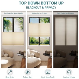 MYshade Top Down Bottom Up Shades Light Filtering Shade Cordless Blinds for Indoor Windows Honeycomb Cellular Sheer Window Blinds & Shades Easy to Install 45" W X 72" H (Beige)