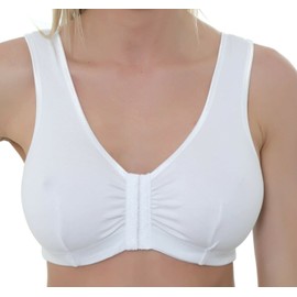 Gemm Womens Stretch Soft Cotton Lycra Non Wired Front Fastening Comfortable Bra White, 44