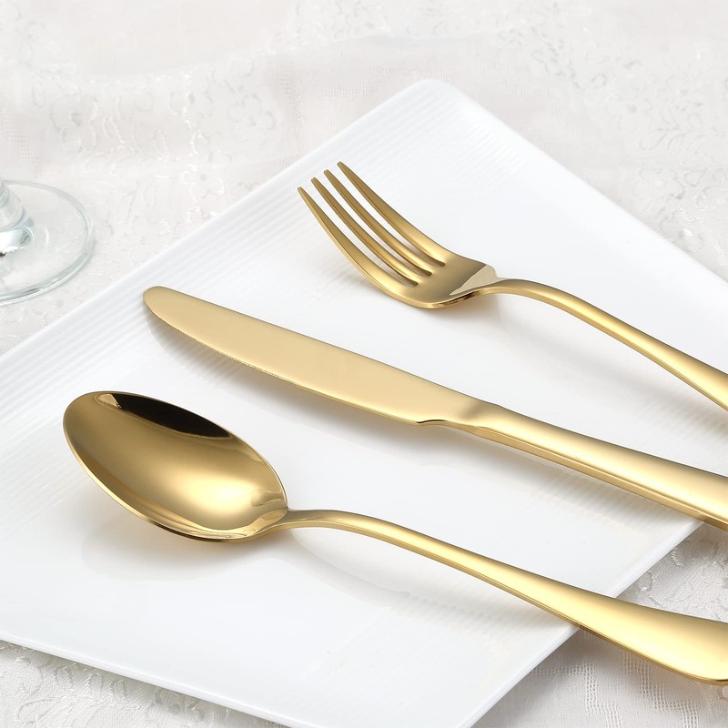 Briout Gold Silverware Set, 20 Piece Golden Cutlery Set Service