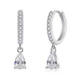 Loutade Silver Hoop Earrings for Women, 925 Sterling Silver Drop Hoop Earrings with CZ Teardrop Dangle, Hypoallergenic Small Cartilage Sleeper Silver Earrings Fashion Jewelry for Birthday Mother Day