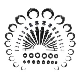 Adramata 68Pcs Ear Stretching Kit 14G-00G Acrylic Tapers Septum Ring Buffalo Stretcher Expander with Black O-Rings for Stretching Pierced Nose Ear Cartilage