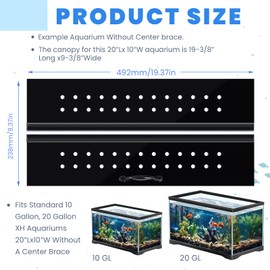 Sieral Aquarium Polycarbonate Canopy Set 19.37 x 9.37 x 0.12 Inch for 10/20 Gallon Without Center Brace Aquariums Cover Fish Tank Lid with a Hook Knife, Breathable Hole, Handle(Black)