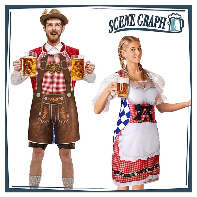2 Pcs Oktoberfest Apron Couples Cooking Aprons German Party Costume