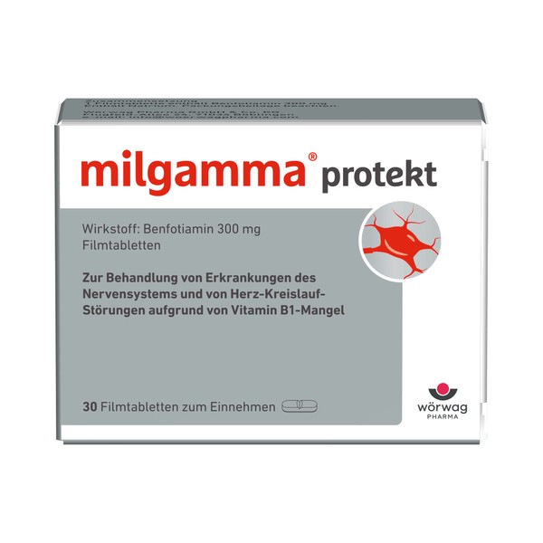 milgamma protekt Vitamin B1 Film-Coated Tablets, Neuropathy Based on Vitamin B1 Deficiency, Suitable for Diabetics, with Benfotiamine, Pack of 30