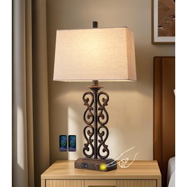 AIEAMPDO 25" Farmhouse Touch Table Lamps for Living Room, 3 Way Dimmable Dual USB Ports, Vintage Rustic Bedside Table Lamp for Bedroom Bedside End Table, LED Bulbs Included