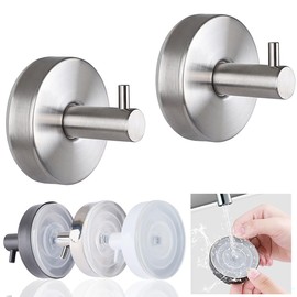 DMOKJER Suction Cup Hooks for Wreaths,2025 New No Drill Suction Cup Hooks for Shower Hanging Towels,Removable Reusable Stainless Steel Towel Hooks for Bathroom Wall,Kitchen,Robes (2, Silver)