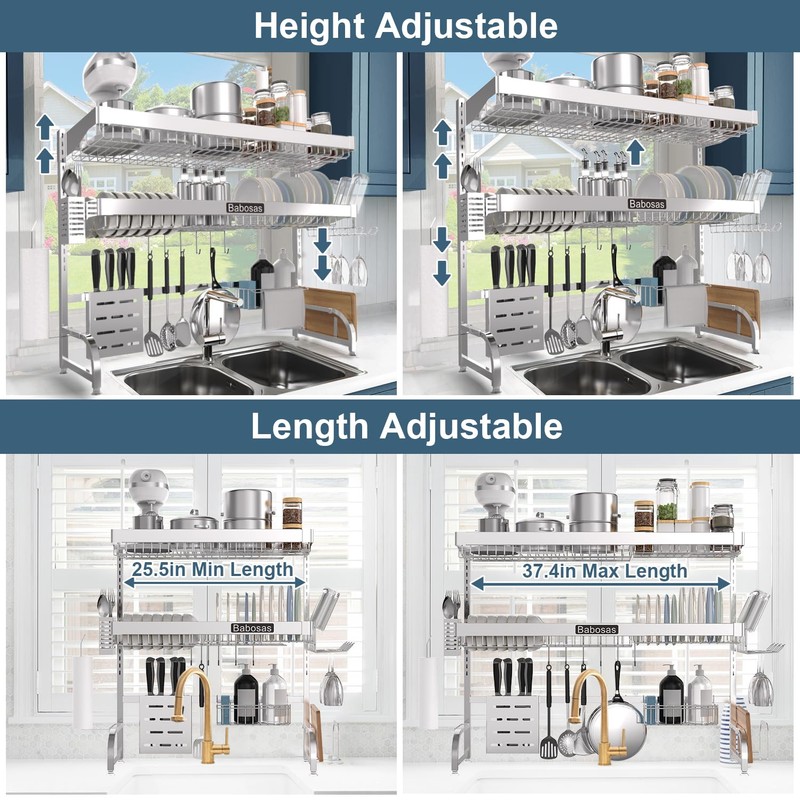 Over The Sink Dish Drying Rack,3 Tier Adjustable Length (25.5''