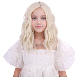 Peluca rubia blanca para niñas, peluca corta rubia clara con raya lateral, peluca ondulada y rizada para disfraces, fiestas, cosplay, pelucas sintéticas, redecilla para el pelo incluida