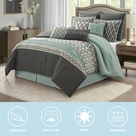 LANCO MODERN LIFESTYLE Queen Comforter Set, Blue Grey, 10 Piece Bed in a Bag for All Seasons, Luxury Extreme Comfort Bedding Sets with Bedskirt, Pillow Shams, Euro Shams and Decor Pillows