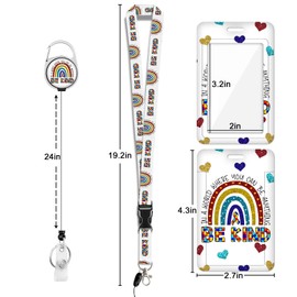 BBXWANG Rainbow Retractable Badge Holder With Reel and Neck Lanyard Strap, ID Holder (Be Kind Rainbow)