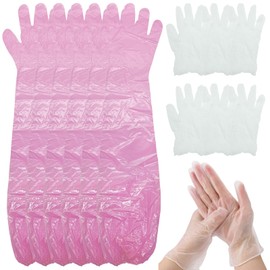 QXBXYHM 30 Pairs Field Dressing Gloves Hunting Deer Cleaning Gloves with Disposable Pvc Long and Short Gutting Hunting Field Dressing Butchering Kit for Gutting Field Dressing Kit Accessories (Pink)