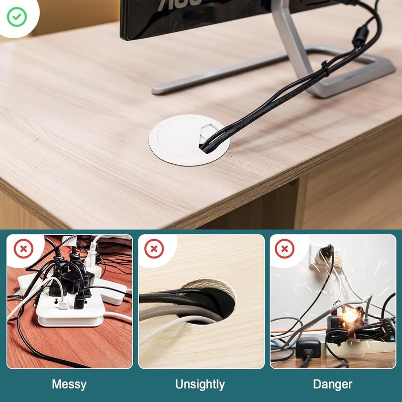 8 pieces desk cable guide with hole saw, 60 mm