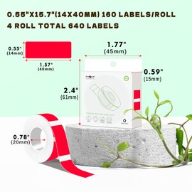 PARLAIM Label Maker Tape,Thermal Label 1/2" x11/2(14X40mm) 4Rolls/640 Labels,Thermal Sticker Compatible with D30 Label Printer,Self-Adhesive Label Tape for for Home Office Small Business((Red)