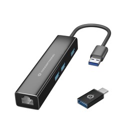 Conceptronic DONN07B/ 3-Port USB Hub with Gigabit Network Adapter incl. USB-C to USB-A Converter interface hub USB 3.2 Gen 1 (3.1 Gen 1) Type-C 5000 Mbit/s Black