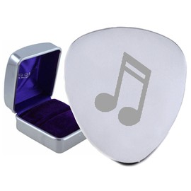 Music Quaver Note Steel Guitar Plectrum Pick Engraved in Box