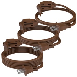 PLUGTUL 3-Pack Indoor Extension Cord (6/9/12FT), 2 Prong Brown Extension Cord, 3 Polarized Outlets with Safety Cap Protect for Home Office, 16/2 SPT-2 ETL Listed