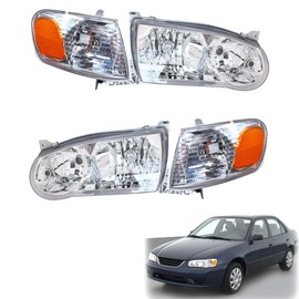Nurniacl 2-Pack Headlights Assembly Headlamps with Corner Signal Lamp Clear Lens Left and Right Side Replacement for 2001-2002 Corolla