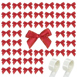 LAMEK 200pcs Mini Bows Red Bowknot Small Bow Christmas Bows with 2 Rolls of Glue Dots for Xmas Tree Decoration Gift Wrapping DIY Crafts Birthday Present Cards Party Supply Girls Hair Ornament