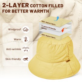 Sukeen Winter Bucket Hat Women Men Lightweight Cotton Filled Warm Hat Waterproof Adjustable Fisherman Hat for Hiking, Travel Yellow