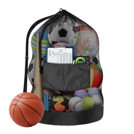 Soccer Bag - Heavy Duty Drawstring Large Capacity Net Bag | Outdoor Organizer for Gym Training Swimming Pool Beach Park Picnic Sport School