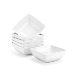 Yedio Porcelain Soup Bowls Set of 6, 28 OZ Square Cereal Bowls, Rice Bowl, for Ice Cream and Dessert Snack, Wedding Party Gift, Microwave Safe Bowl