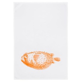 Tea Towel White Puffer Fish in Orange