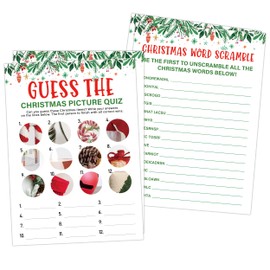 Christmas Games for Family Party, Christmas Games, Picture Quiz and Word Scramble Game, Xmas Party Supplies for Adults, Friends and Family Gathering, Winter Holiday Activities Icebreaker Supplies