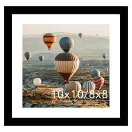 JCJMY 10x10 Picture Frame With Mat, Display 8x8 With Mat or 10x10 Without, Wood Square Photo Frame for Wall Hanging, 1 Pack, Black