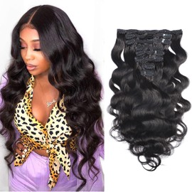 R RACILY HAIR Body Wave Clip in Hair Extensions Human Hair 1 Piece 18 Inch Wavy Clip In Weave 100% Unprocessed Human Hair Natural Curl for Black Women 135 gram (18", Body Wave)
