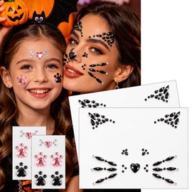 4Pcs Crystal Cat Face Gems Stickers, Halloween Cat Print Gem Jewels